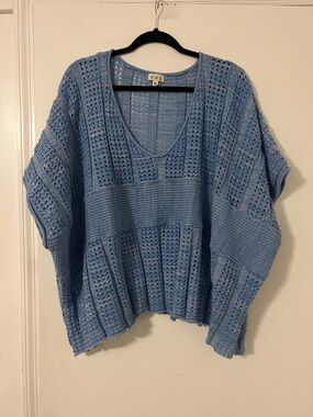 POL Light Blue Open-Knit V-Neck Sweater size M (B125)
